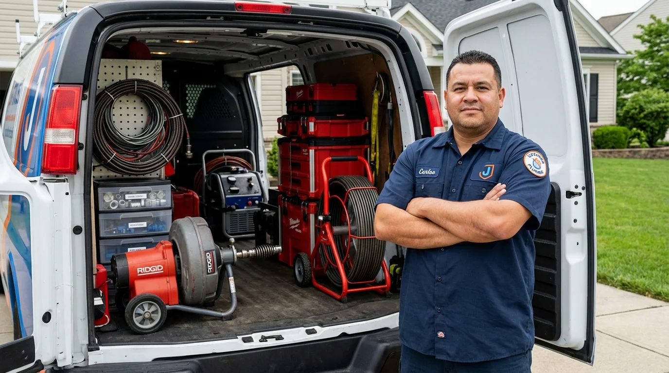 Professional drain cleaning equipment and Johns Plumbing LLC plumber in Holstein