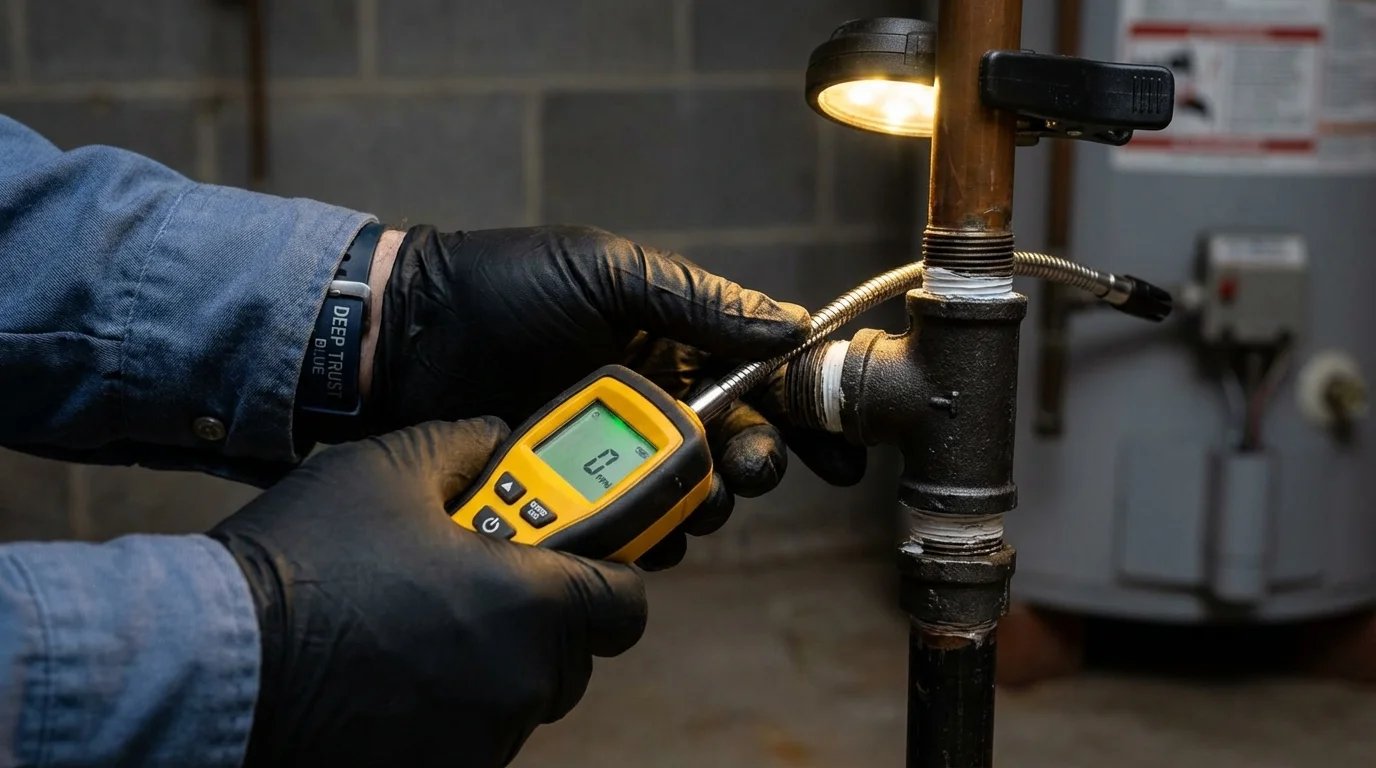 Gas leak detection with electronic sniffer by Johns Plumbing LLC in Holstein