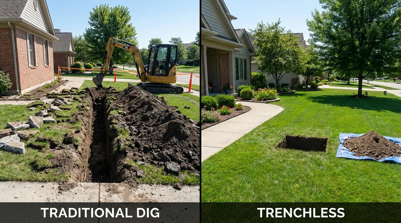 Trenchless sewer repair with minimal yard damage versus traditional excavation in Holstein, IA